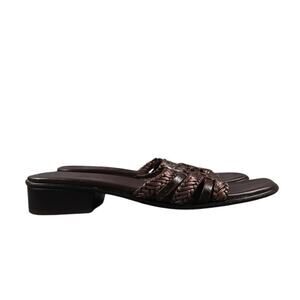 Brighton Shoes Womens 6.5 Sandals Leather Woven Slide Fashion Block Heel Brown
